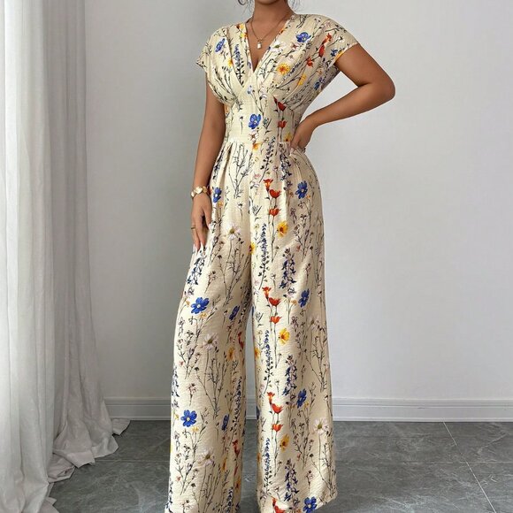 Apricot Boho Women's V-Neck Printed Jumpsuit - Picture 6 of 6